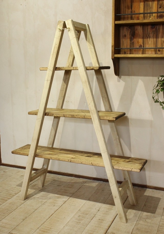 ワイトシャビー折りたたみラダーシェルフ アンティーク風 ダメージ Countryputto