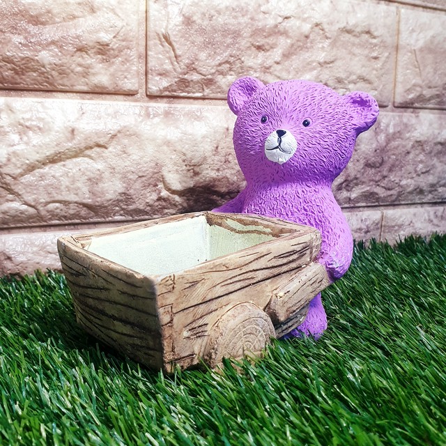 植物がさらに可愛く引き立つ 韓国発 幸せを運ぶくまポット 四角タイプ 紫 ﾟ韓国 マニアック雑貨店 ﾟ