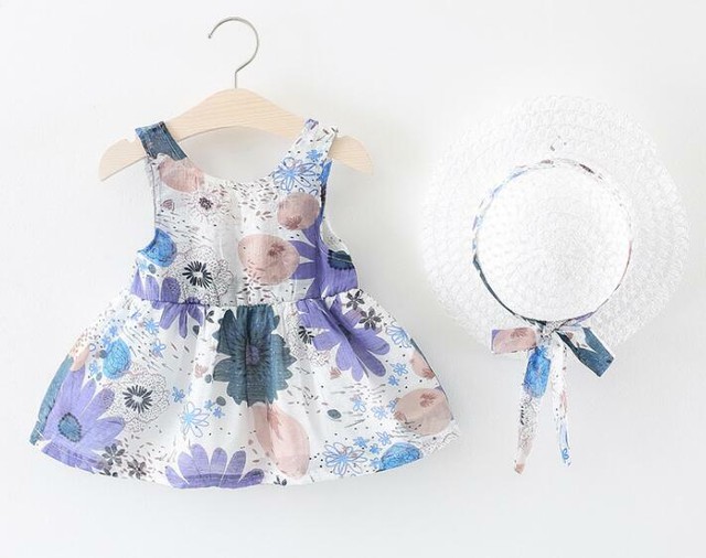 お取り寄せ 夏 ノースリーブ ワンピース キッズ 花柄ブルー 40 Piggyflower