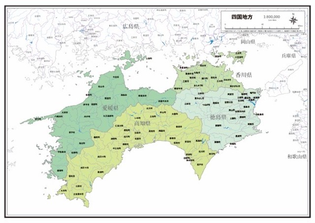 P4四国地方 河川湖沼 K Shikoku P4 楽地図 日本全国の白地図ショップ
