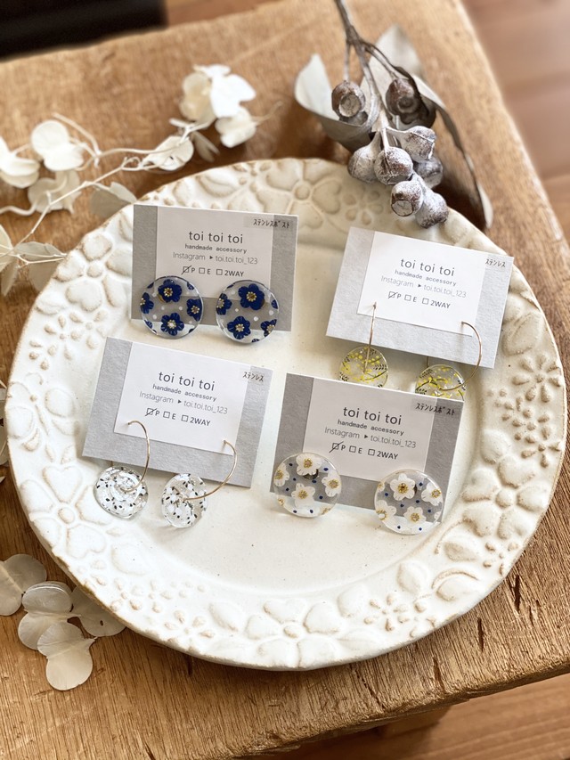 Toi Toi Toi 花 ミモザ マリメッコ風アクセサリー Teshigotoya ねむの木の豆