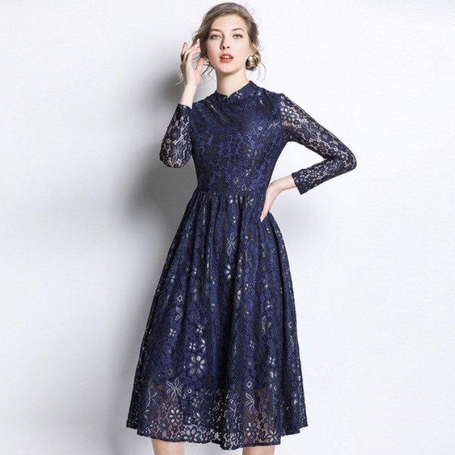 安心の日本製 二次会 結婚式 花柄 刺繍 ハイネック ワンピース ドレス 定番人気 Tnnurdu Com