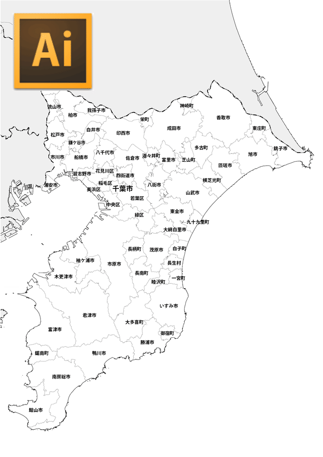 都道府県市町村分け白地図 ベクターai 編集可能 地図素材ならmap Data Store 地図データ 白地図の販売