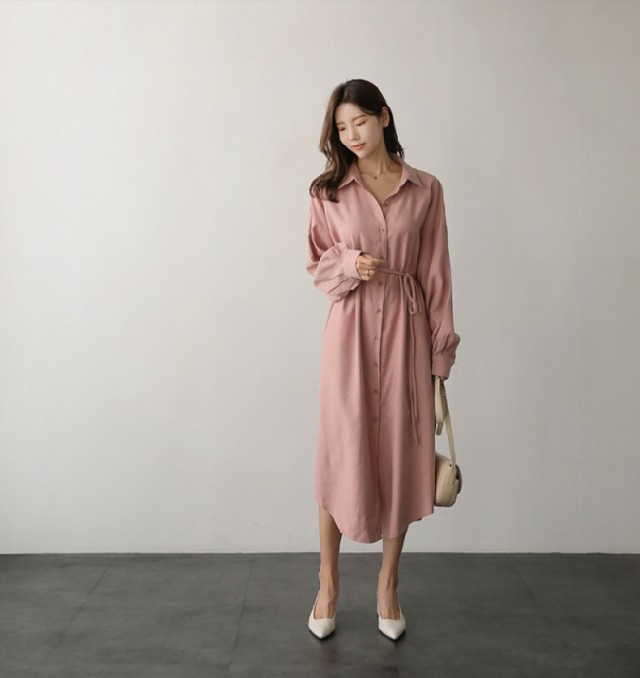 シャツワンピース ロングワンピ 無地 ワンピース 長袖 マキシ丈 ピンク Aライン 春 夏 レディース 送料無料 ロング丈 無地 ナチュラル 大きいサイズ 大人 Ys05 Fashion Mille