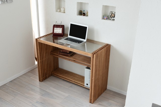 Villa Glass Desk BR / 西海岸リゾートスタイル ヴィラ ガラスデスク / ブラウン