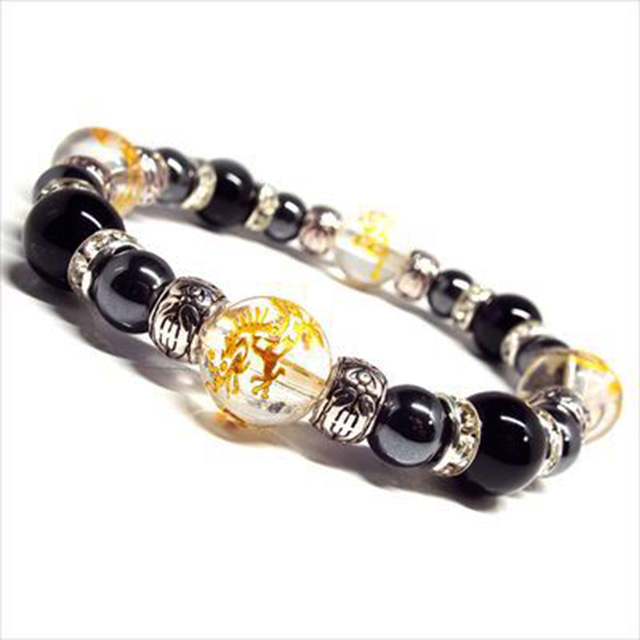 【運気上昇】天然石 オニキス&ヘマタイト 四神相応 ブレスレット(12mm)