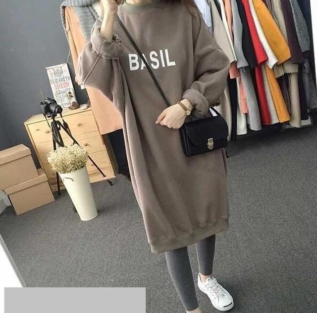 ワンピースレディース スウェット裏起毛 トレーナー秋冬 ロングトップス ラウンドネック Cn Dress No Sato