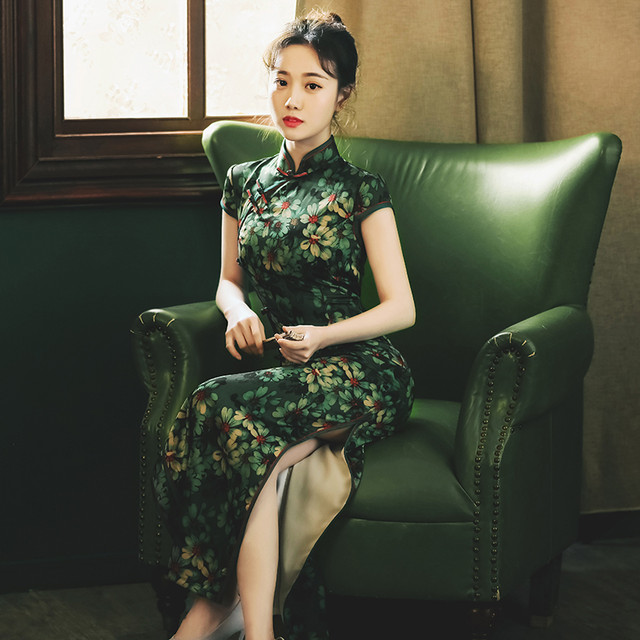 チャイナ風ワンピース コットンリネン 改良唐装 女子会 入園式 普段着 刺繍 フリーサイズ 青緑 ピンク パープル Elegant