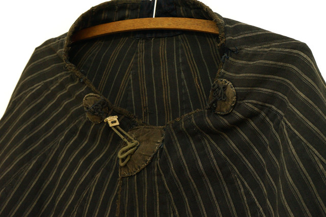 871 道中合羽 明治初期 平塩村 縞 木綿 藍染 古布 股旅 時代劇 衣装 アンティーク ヴィンテージ Antique John アンティーク ジョン