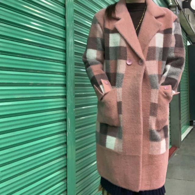 ブロックチェック 圧縮ニットコート Galanos