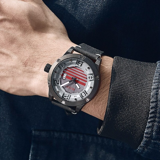 Aesop日付革腕時計ユニークなレロジオmasculino時計男性高級メンズ腕時計高級軍事男性時計防水saati Yellow Braverybase