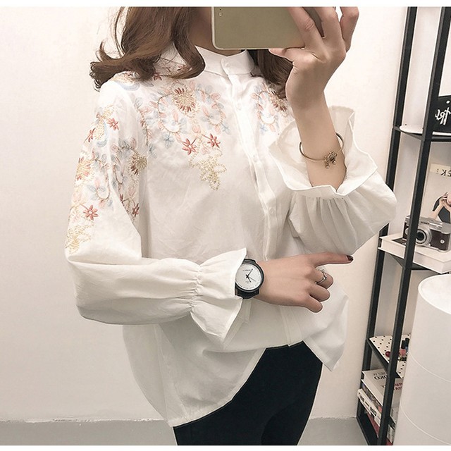 ブラウス レディース 刺繍 トップス 花柄 長袖 シャツ かわいい 特売チャンネル