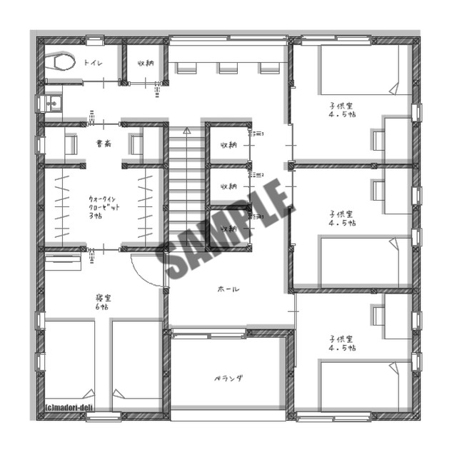 39坪の間取りプラン 5ldk ファミリークローゼットと外収納のある家 間取りデリ