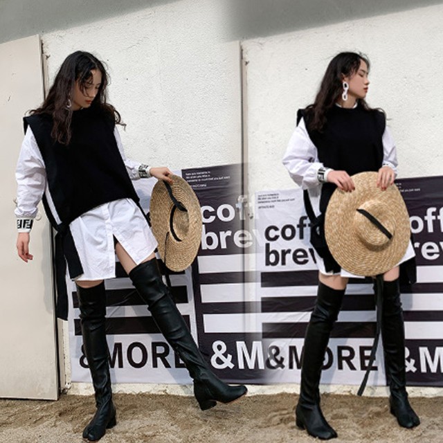 足袋ブーツ サイハイブーツ ストレッチブーツ 太ヒール サイドジッパー 疲れない カジュアル フェミニン きれいめ シンプル こなれ感 秋冬 デート お出かけ 大きいサイズ Sh 0761 大きいサイズ専門店キャンディポップ