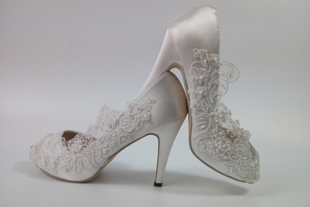 直輸入 白レース 白ハイヒール 結婚式 花嫁 パーティドレス 8m 10 オープントゥ 海外インポート Shoes Chou シューズシュー