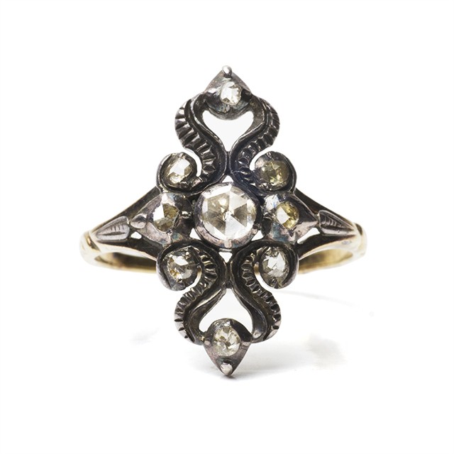 Dutch Rose-cut Diamond Ornate Ring | Victorian Box