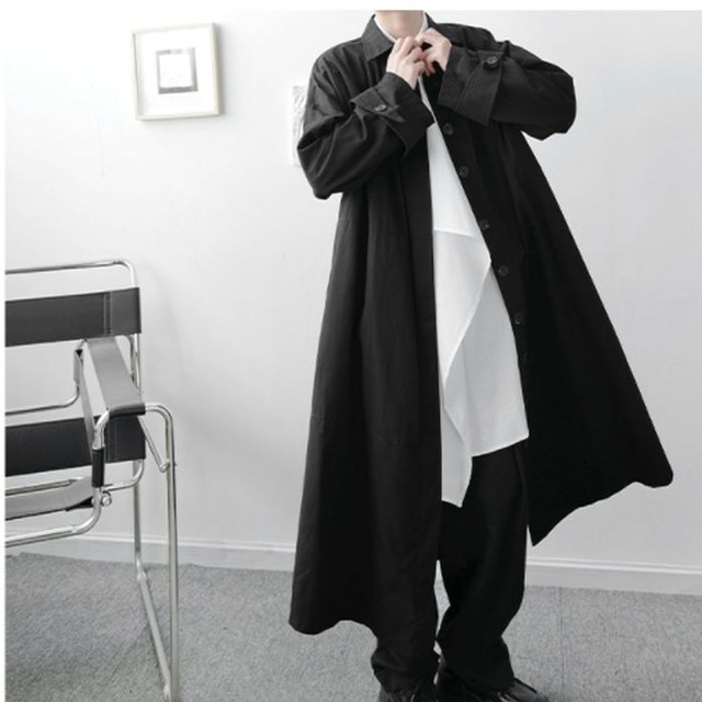 ロング丈 フレア コート ジャケット ブラック 黒 メンズ レディース ユニセックス モード シック 韓国 オーバーサイズ ギャザー お支払い後日以内に発送 Out084 Garcons