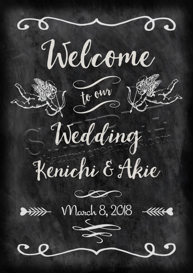 プリント ウェルカムボード チョークアート風 キューピッド ソックモンキー作家 ミクストメディアアーティスト Kazumiのお店