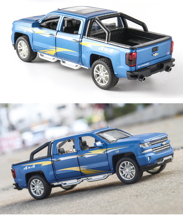送料無料 1 32 シボレー シルバラード Chevrolet Silverado ピックアップトラック 青 ブルー ミニカー ダイキャストカー モデルカー 人気 Hachinohe Base 1518
