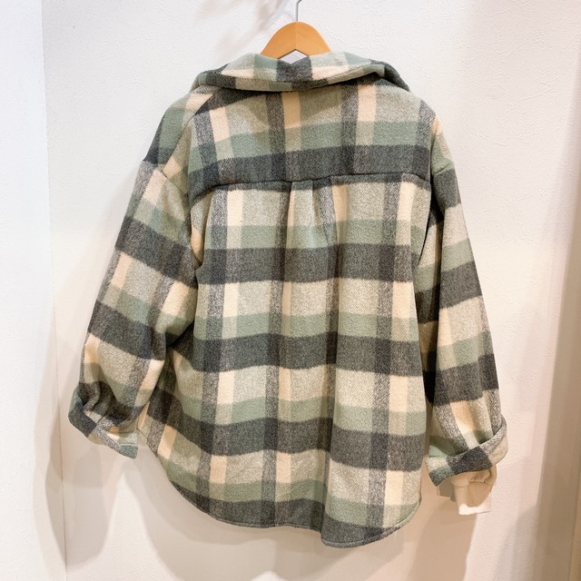 即納 韓国ファッション ブロックチェックシャツジャケット One Will