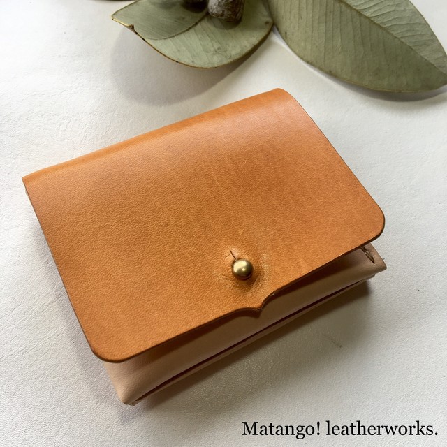21年 新財布 キャメルイエロー 真鍮 二つ折り財布 シンプル 軽量 コンパクト 金運 ミニウォレット Matango Leatherworks