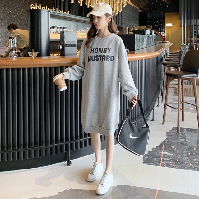 ロゴ ワンピース ロング スウェット トレーナー 冬服 レディース 韓国 ファッション トレーナーワンピース グレー 黒 裏起毛 ロングトレーナー スウェットワンピース ゆったり コクーン ビッグシルエット トレーナー ワンピ 春 冬 レディース Vestito