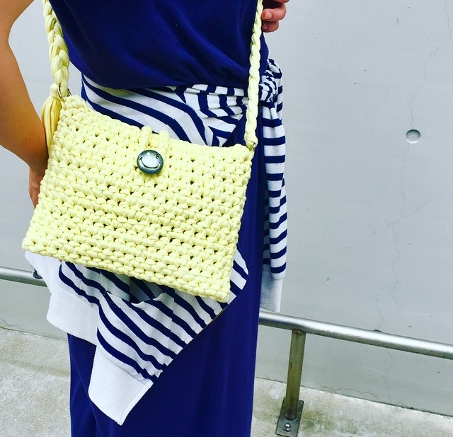 Tシャツヤーンバッグ レモンイエローショルダー ぱっと工房