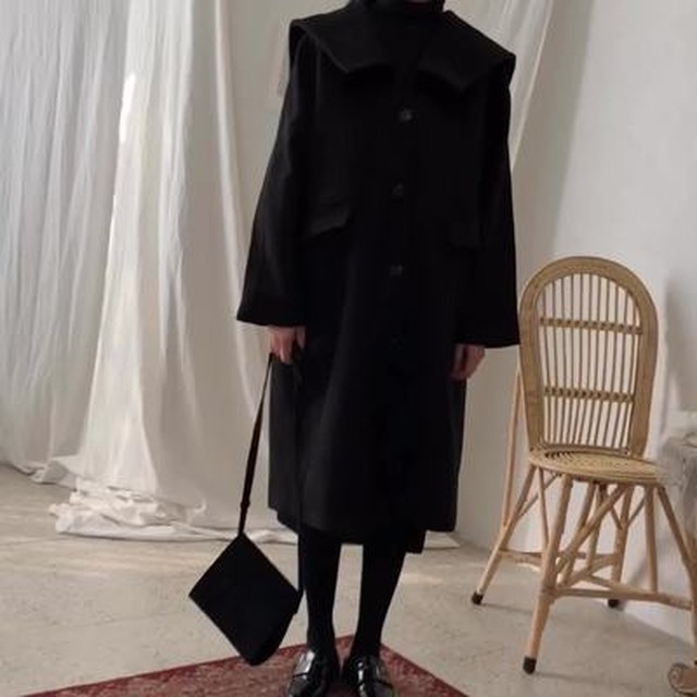 シックな黒コート レディースロングアウター ブラック トレンドメンズライク かっこいい ゆったり オーバーサイズ 秋冬 B917 Idear