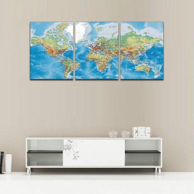 送料無料 木枠付き 壁掛け キャンバス 3枚組 世界地図 World Map 英語表記 英字 人気 おしゃれ インテリア ディスプレイ アート 輸入雑貨 Hachinohe Base 1518