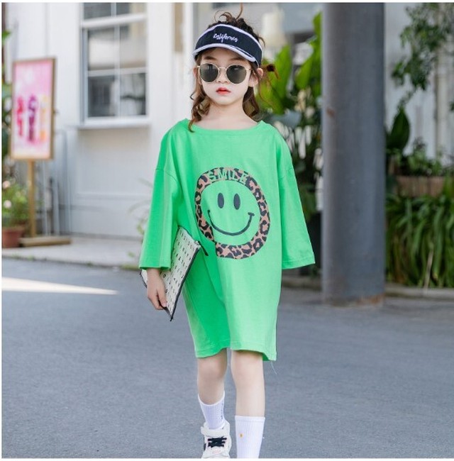 セール中 ひょうスマイルbigtシャツ 可愛い Gameness通販 キッズ子供服 グリーン 韓国子供服gameness