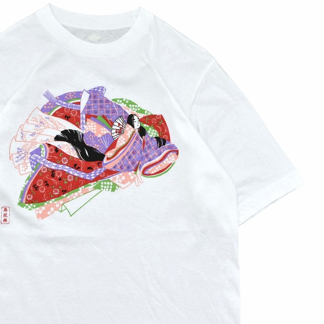 Jp vtg "十二単" 大和絵 print souvenir T-shirt