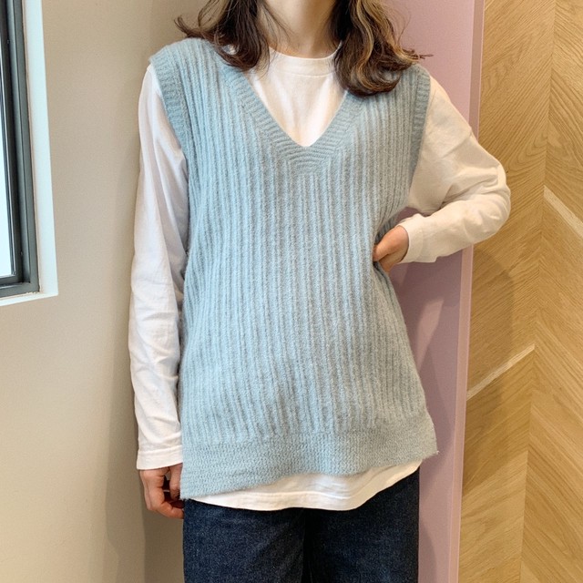ゆったり ニットベスト 半袖ベスト 半袖ニット ニットベスト ブルー アースカラー Stay She It ステイシーイット ゆったり ニットベスト 半袖ベスト 半袖ニット ニットベスト ブルー アースカラー Stay She It ステイシーイット