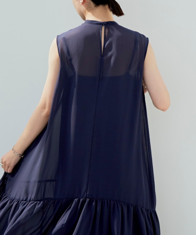 ノースリーブピンタックシアーマキシワンピース Nvy Aunt Marie S