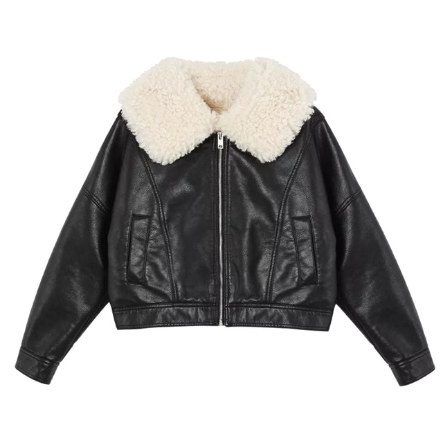 【Cat & Parfum】Big Collar Eco Leather Jacket
