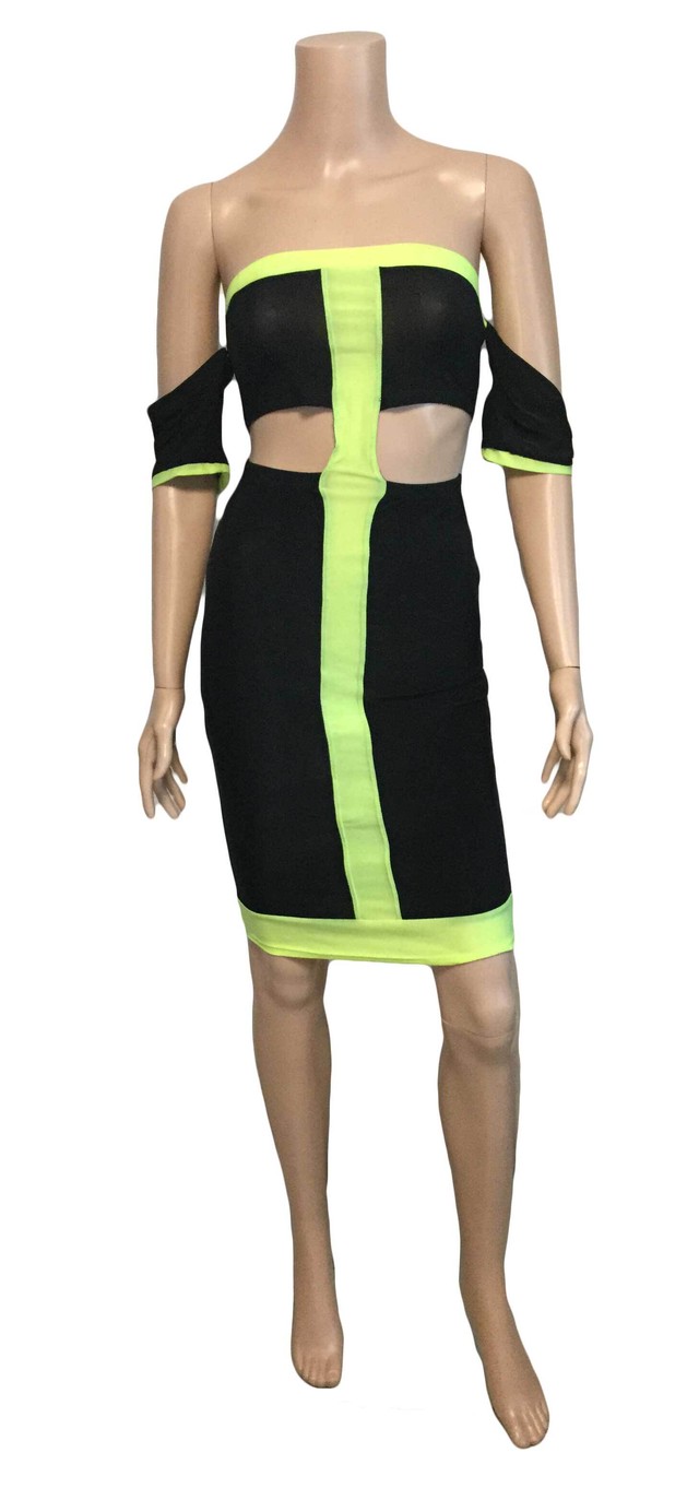 ジャマイカ直輸入 ワンピース ボディコンワンピース ドレス オフショルダー インポートドレス パーティー ネオンイエロー Mondy Clothe