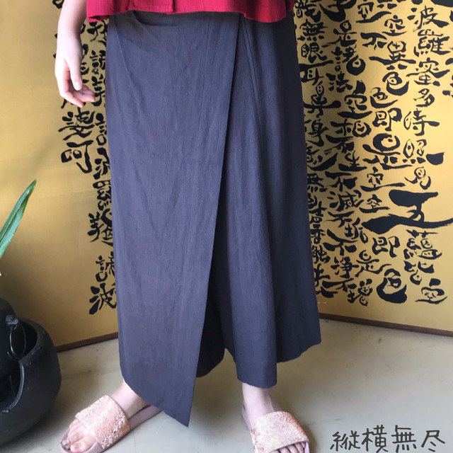 シルエットが綺麗な巻きスカート風ヘンプのパンツ 京都嵐山 越天楽