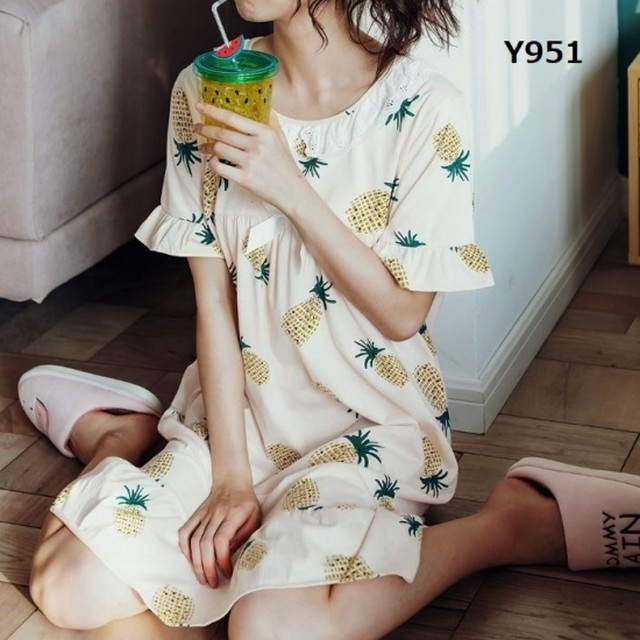 ルームウエア パジャマ レディース 部屋着 室内着 半袖 おしゃれ プリント ネグリジェ ひざ丈 ワンピース 寝間着 選べる 13パターン 大きいサイズ かわいい 春 夏 新作 ルームウエア パジャマ Leaflower 001 リーフラワー レディースファッション専門店