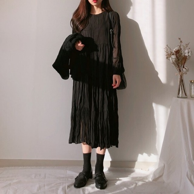 お呼ばれワンピース オケージョン 秋冬 レディース ワンピ 長袖 ミモレ丈 プリーツ シフォン ドレス 大人可愛い 結婚式 二次会 Shopmall To You