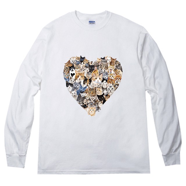 キティガロア猫ハートコラージュラブ プリント 長袖 ロングtシャツ Rrb70 Unou