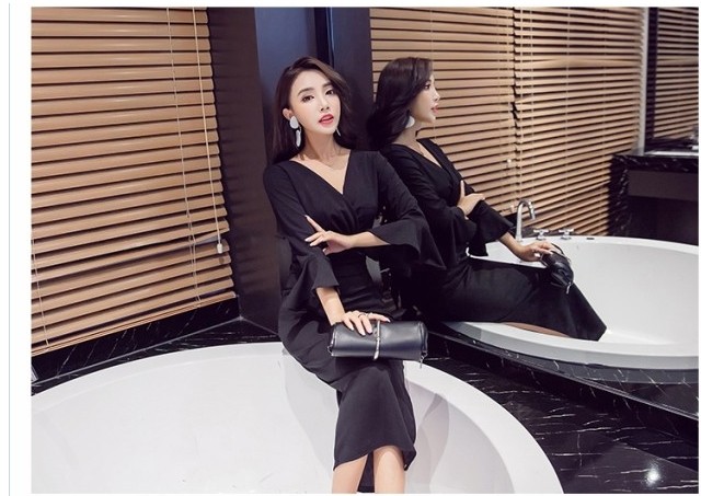 ロングドレス 結婚式 お呼ばれ レース 七分袖 セクシー ワンピース スリット 結婚式 お呼ばれドレス パーティードレス Iライン 結婚式 二 Basecamp49