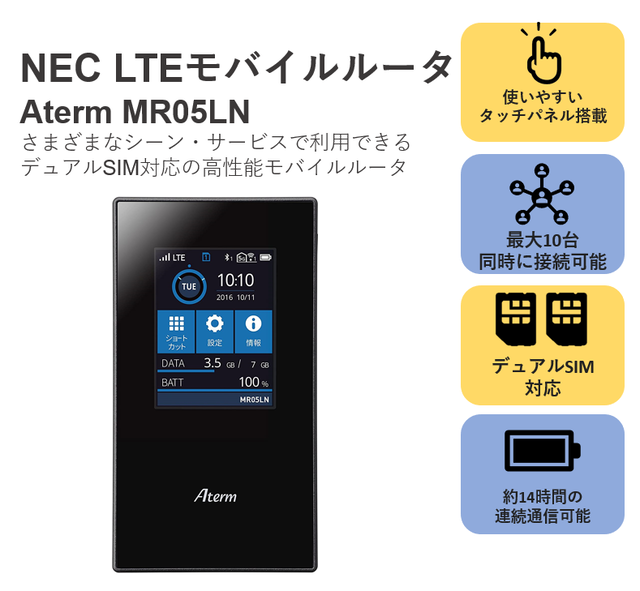 Nec Lteモバイルルーター Aterm Mr05ln 新品 Simフリーwi Fi H I S Mobile株式会社