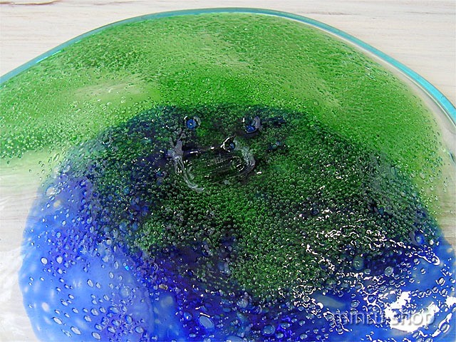 琉球ガラス お皿 夏色のおしゃれなお皿 中 青緑泡 口巻 １ 琉球ガラス販売 みんるー商店 Minrustores