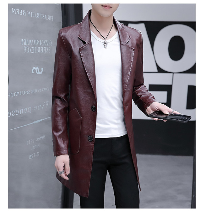 レザージャケット メンズ ロング丈コート 無地 ハンサム スーツ襟 Puジャケット スタイリッシュ 革ジャン スリム 三つボタン ぐるぐる