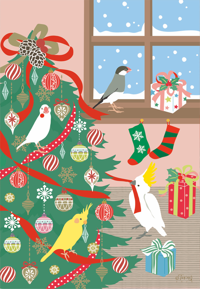 Torinos クリスマス アートキャンバス 文鳥 鳥 インコ オウム Torinos02