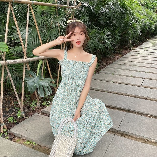 送料無料 花柄シャーリングワンピース ノースリーブ 花柄 ふんわり 体系カバー デート 大人可愛い 夏 Sunrise0911