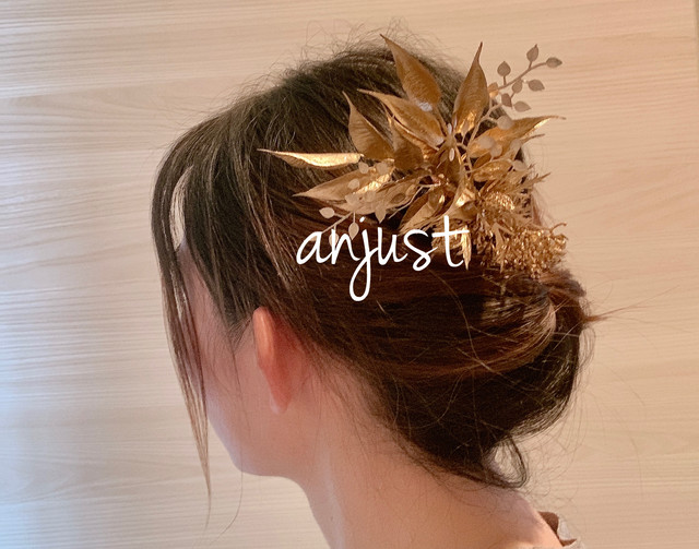 ゴールド アーティフィシャルフラワー ヘッドドレス Anjust