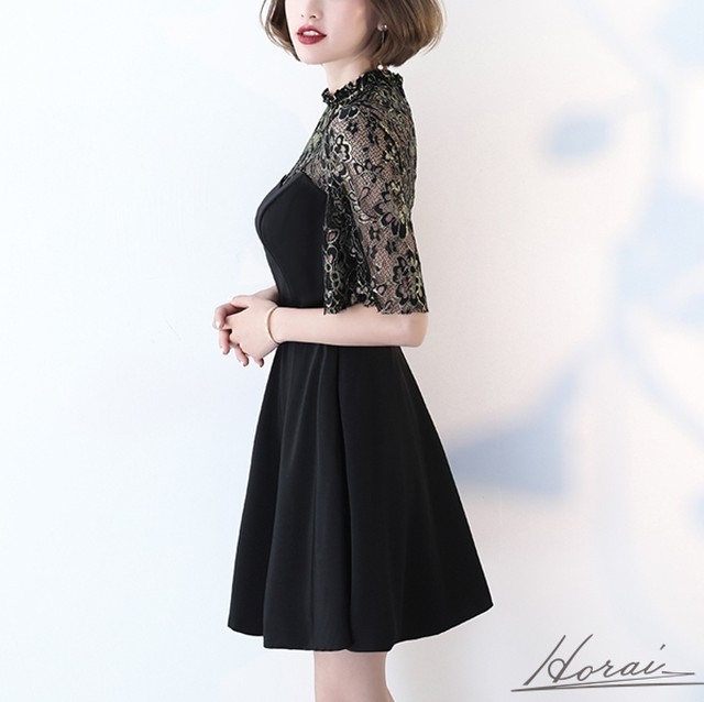 レース ビスチェ風 すけ感 バックコンシャス かわいい パーティードレス 半袖 袖あり ドレス 結婚式 お呼ばれ パーティードレス ワンピース 春 夏 演奏会 フォーマル レディースアパレル Horai Une