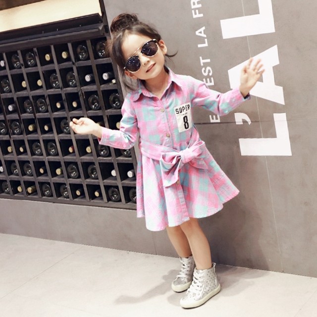 Mmn 送料無料 韓国子供服 かわいいチェックシャツワンピース 韓国風子供服 子ども服 女の子 キッズ用 Mmn Kids