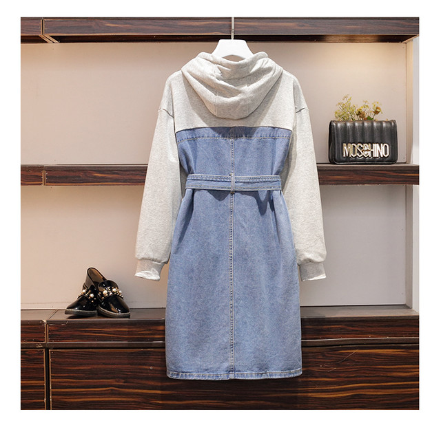 国内発送 D133 パーカーデニム切り替えワンピース カジュアルワンピース デニムワンピース 大きいサイズあり Happycheek