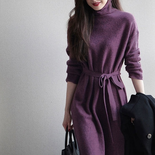 21年最新海外 美人度アップファッション膝丈無地長袖切り替えハイウエストネックワンピースセット 還元祭 Mahatmaacademy Com